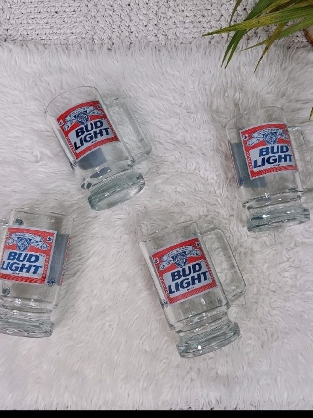 Set Of 4 12oz Bud Light Vintage Glass Beer Mugs - Clear with Blue & Red Logo